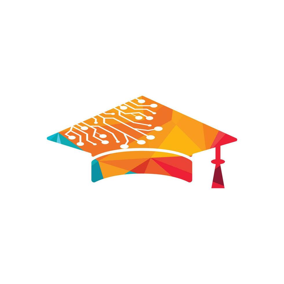 Artificial intelligent technology with graduation cap logo design. IT Expert Logo Sign Symbol Icon. vector