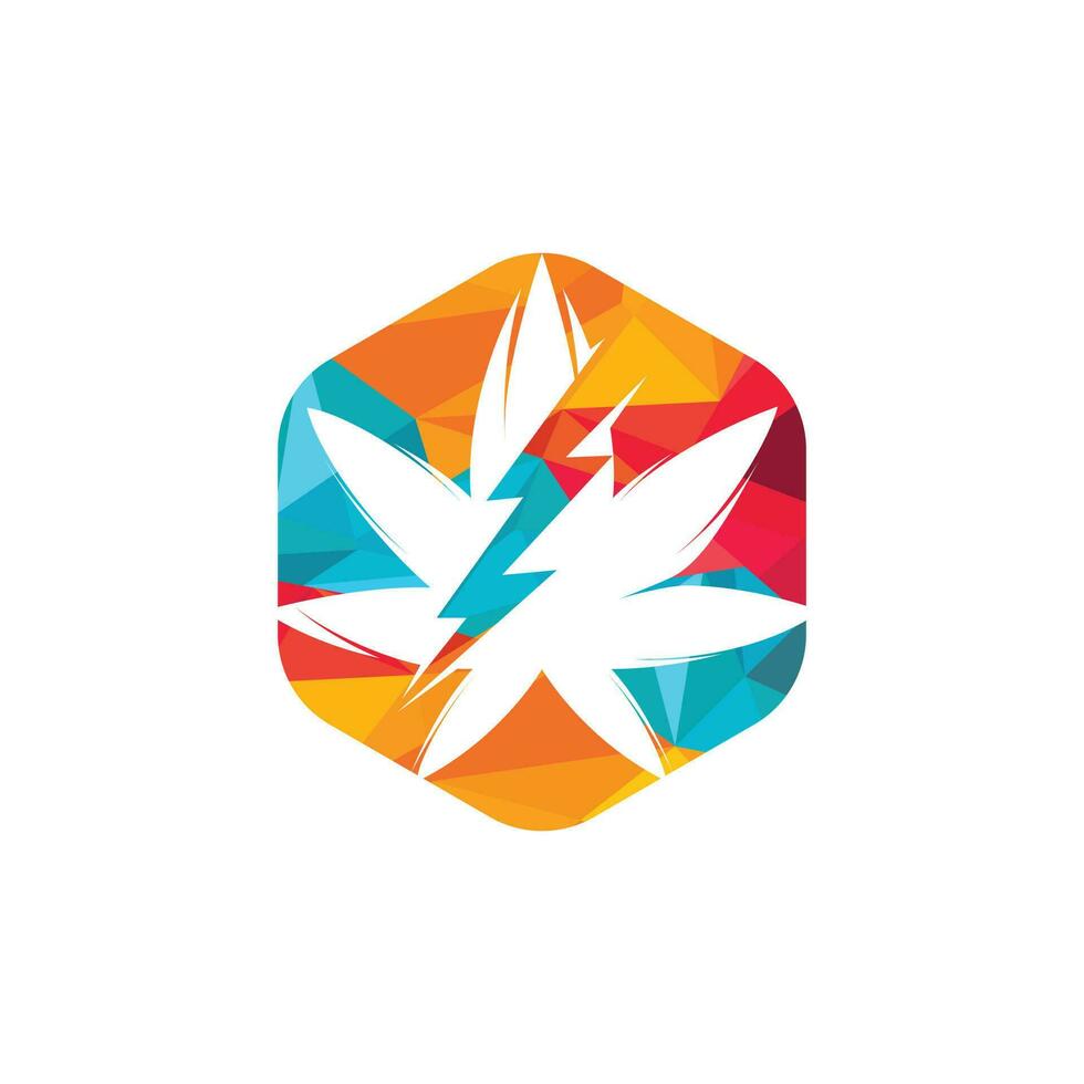 Marijuana thunder vector logo design. Cannabis or marijuana leaf logo icon with lighting bolt.