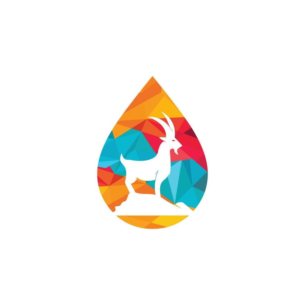 diseño de logotipo vectorial de gota de agua de cabra. diseño de logotipo de vector de cabra de montaña.