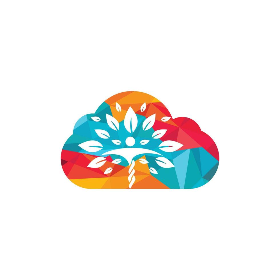 carácter humano con hojas y diseño de logo en la nube. logotipo del salón de salud y belleza. vector