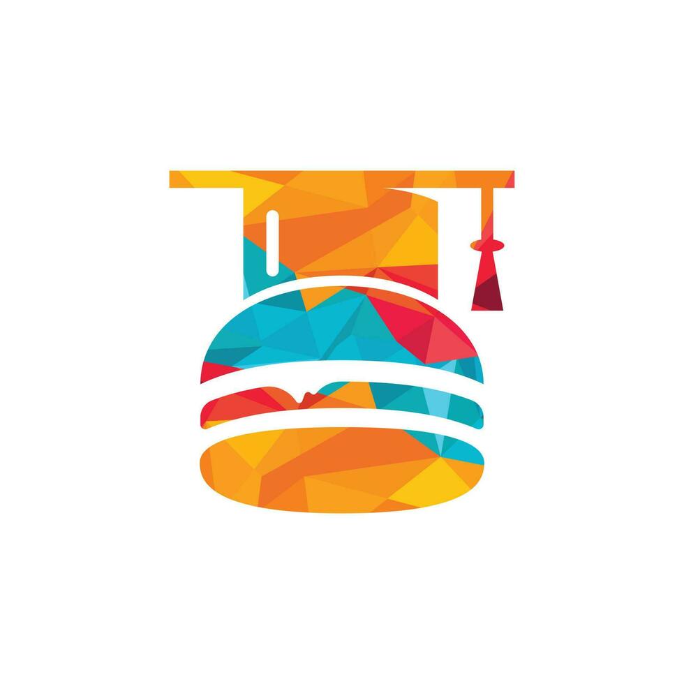 diseño del logotipo del vector de educación alimentaria. icono de gorra de hamburguesa y graduación.