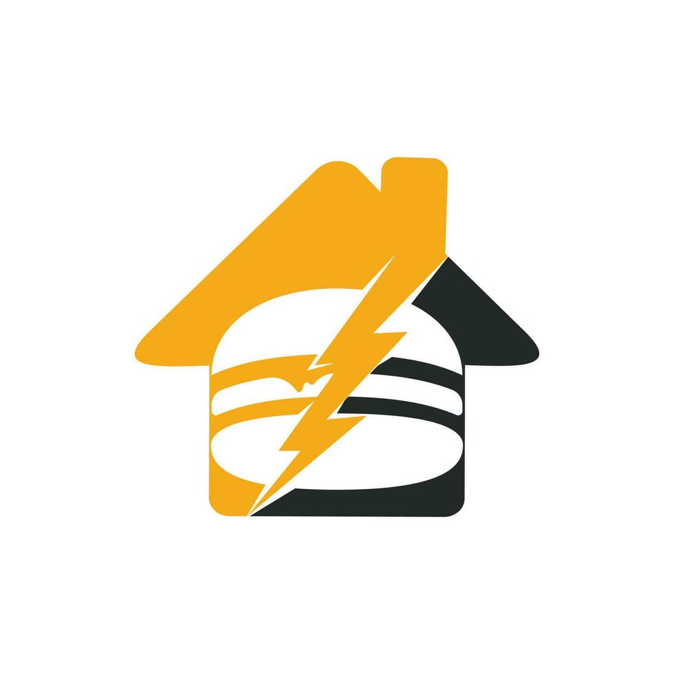 Flash burger vector logo design. Burger with thunderstorm and home icon logo.