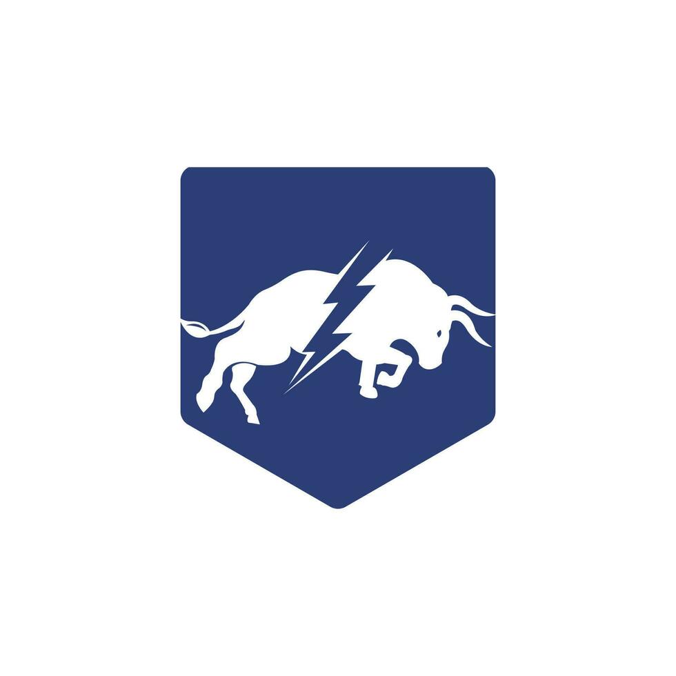 Bull with thunder logo design. Flash electric energy in bull. vector