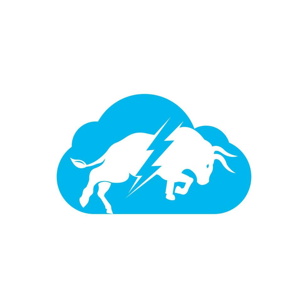 Bull with thunder and cloud logo design. Flash electric energy in bull. vector