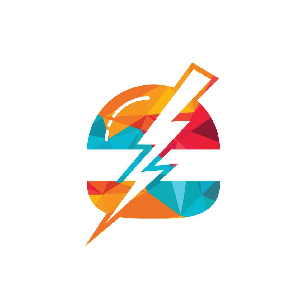 Flash burger vector logo design. Burger and thunderstorm icon logo.
