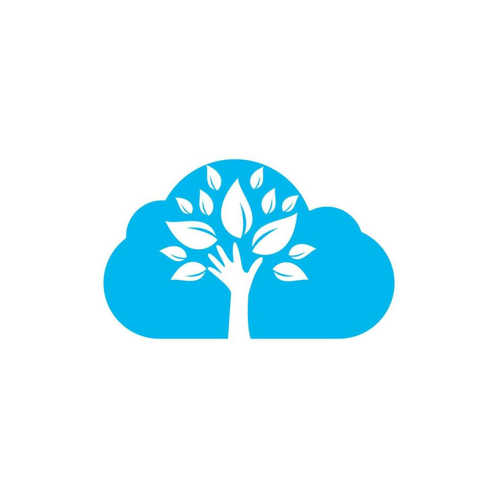 Creative green hand tree and cloud logo design. Natural products logo. Cosmetics icon. Spa logo. Beauty salon or yoga logo. vector