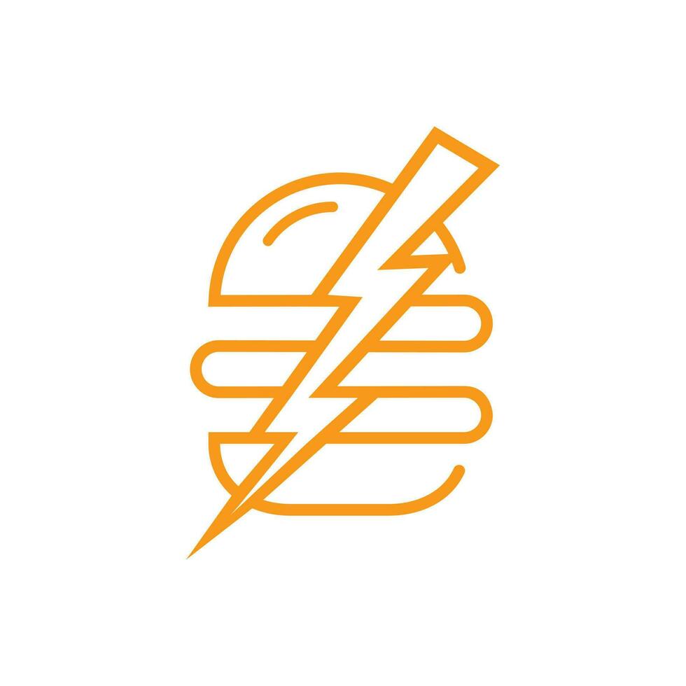 Flash burger vector logo design. Burger and thunderstorm icon logo.