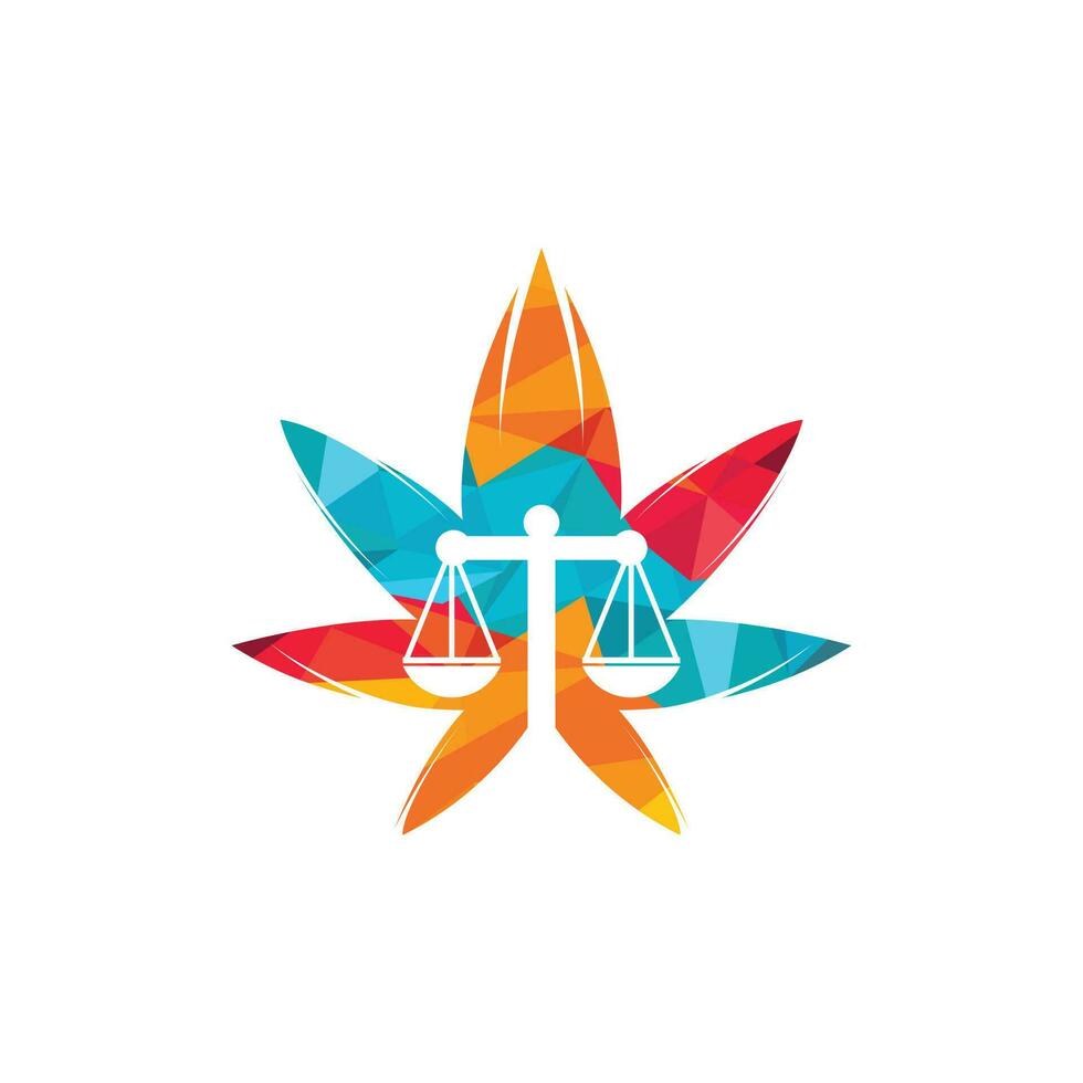 Cannabis law vector logo design. Cannabis marijuana and scale of justice icon vector logo template.