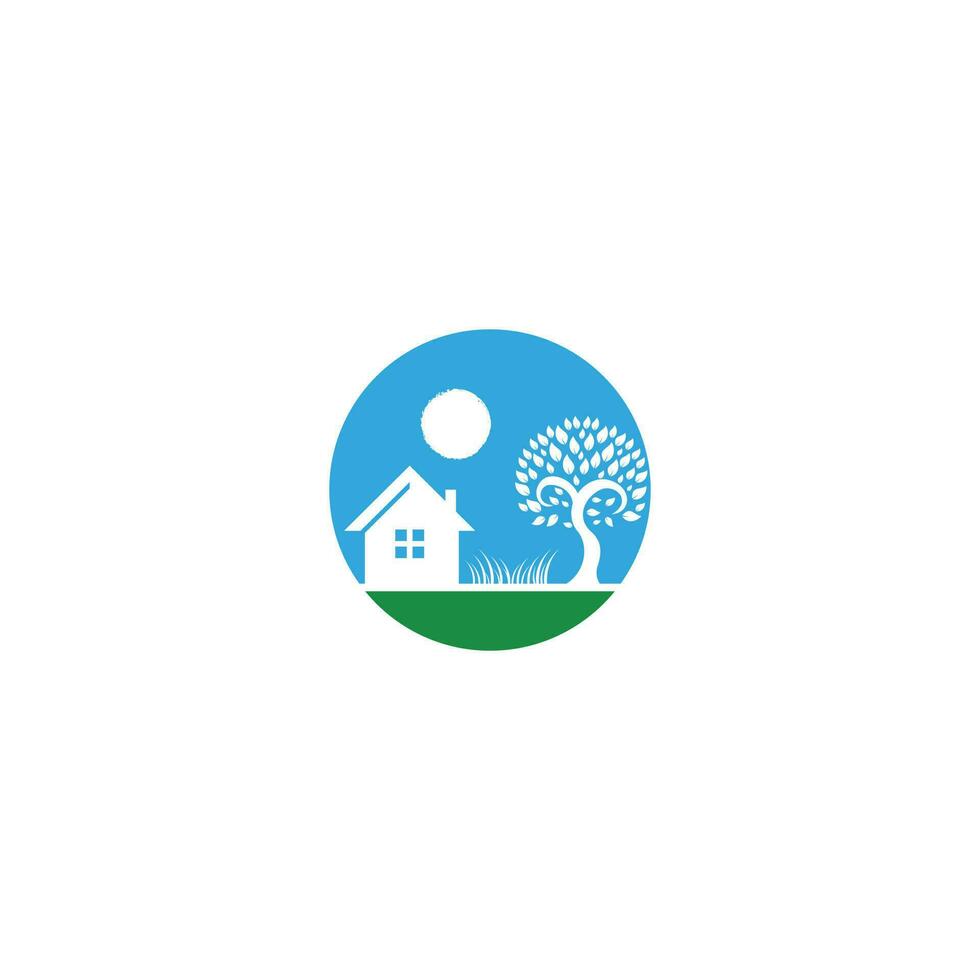 plantilla de diseño de logotipo de aldea ecológica. vector bienes raíces bio casa signo logotipo icono. etiqueta de vivienda orgánica para la vida de la salud.