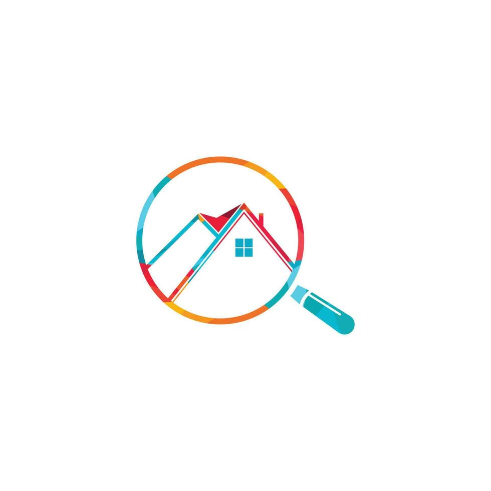 Find and Home Logo Design. Magnifying Glass House Logo Design For Real Estate Property. vector