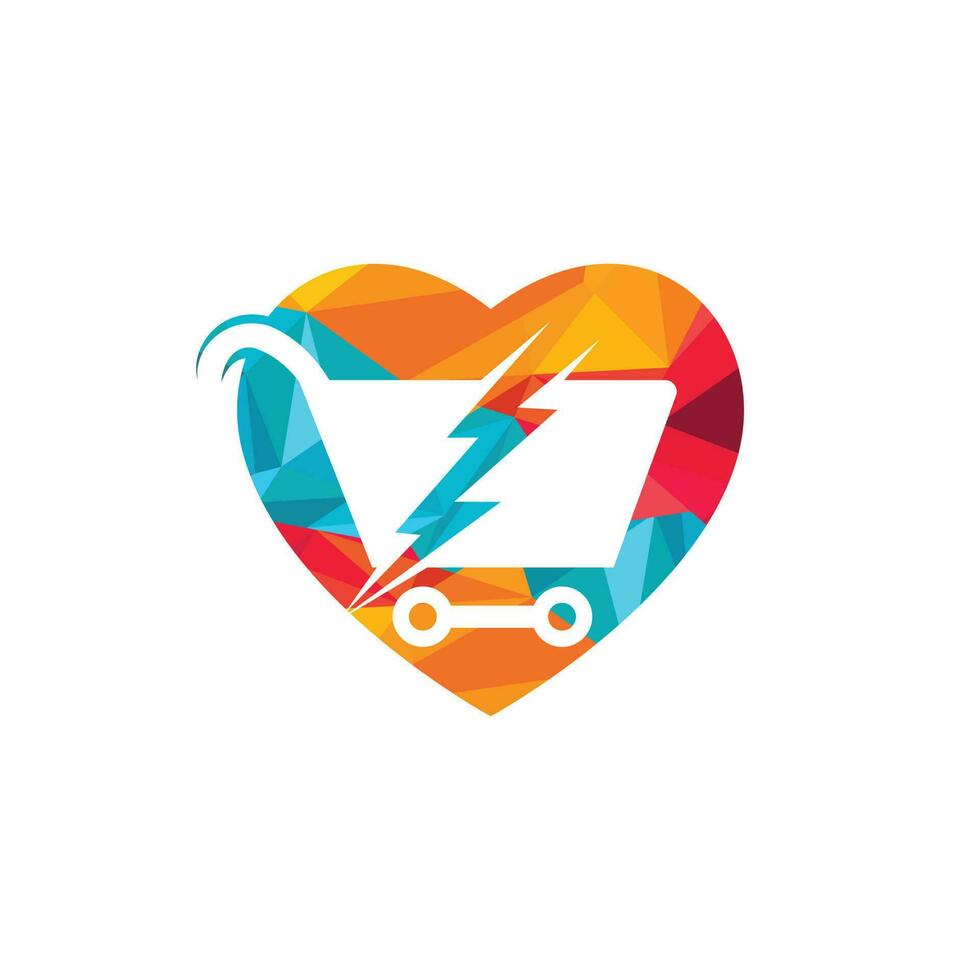 diseño de logotipo vectorial de compras rápidas. carrito de compras con flash y el icono del logotipo del corazón. vector