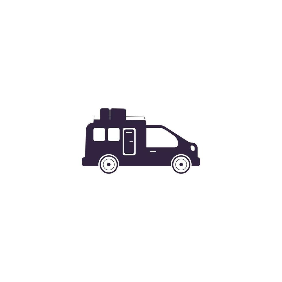 diseño de icono de vector de furgoneta de viaje. icono de autocaravana.