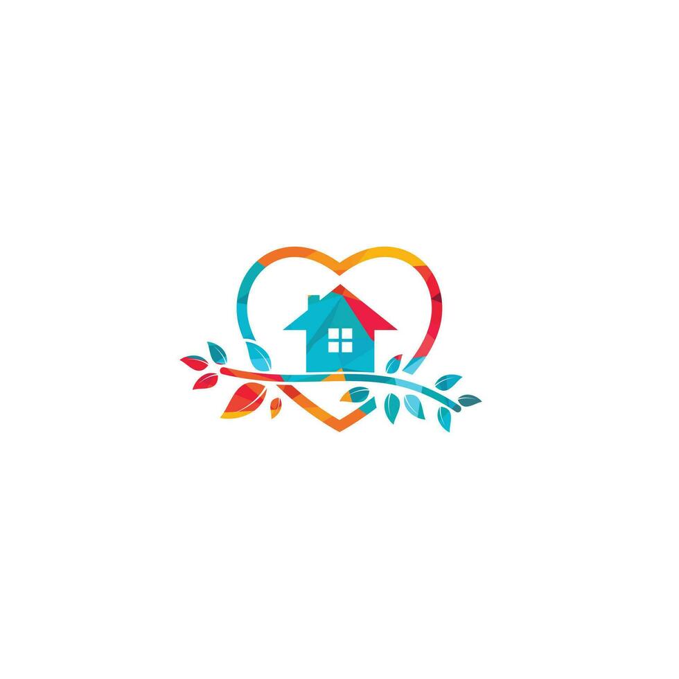 Tree house heart shape logo design. Eco house logo design. vector