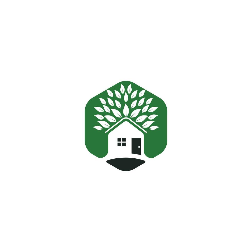 Tree House illustrative logo for Environmental care related business. Eco House vector design template.