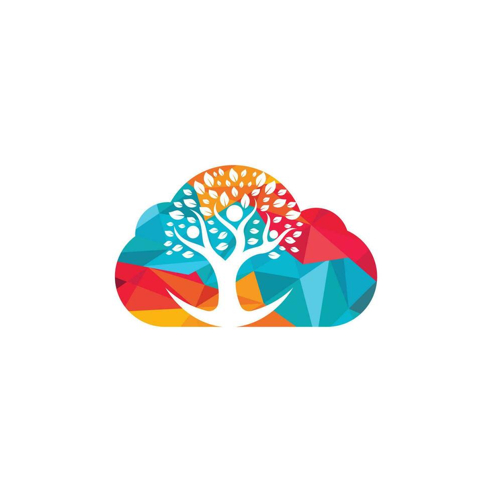 People Cloud Tree Logo Design. Family tree sign and symbol. vector