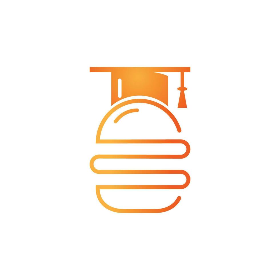 diseño del logotipo del vector de educación alimentaria. icono de gorra de hamburguesa y graduación.