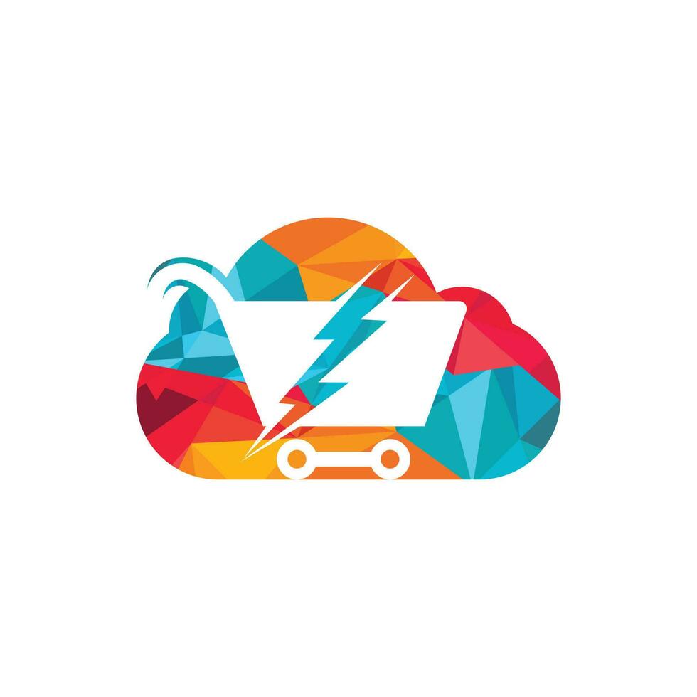 diseño de logotipo vectorial de compras rápidas. carro de la compra con el icono del logo flash y de la nube. vector