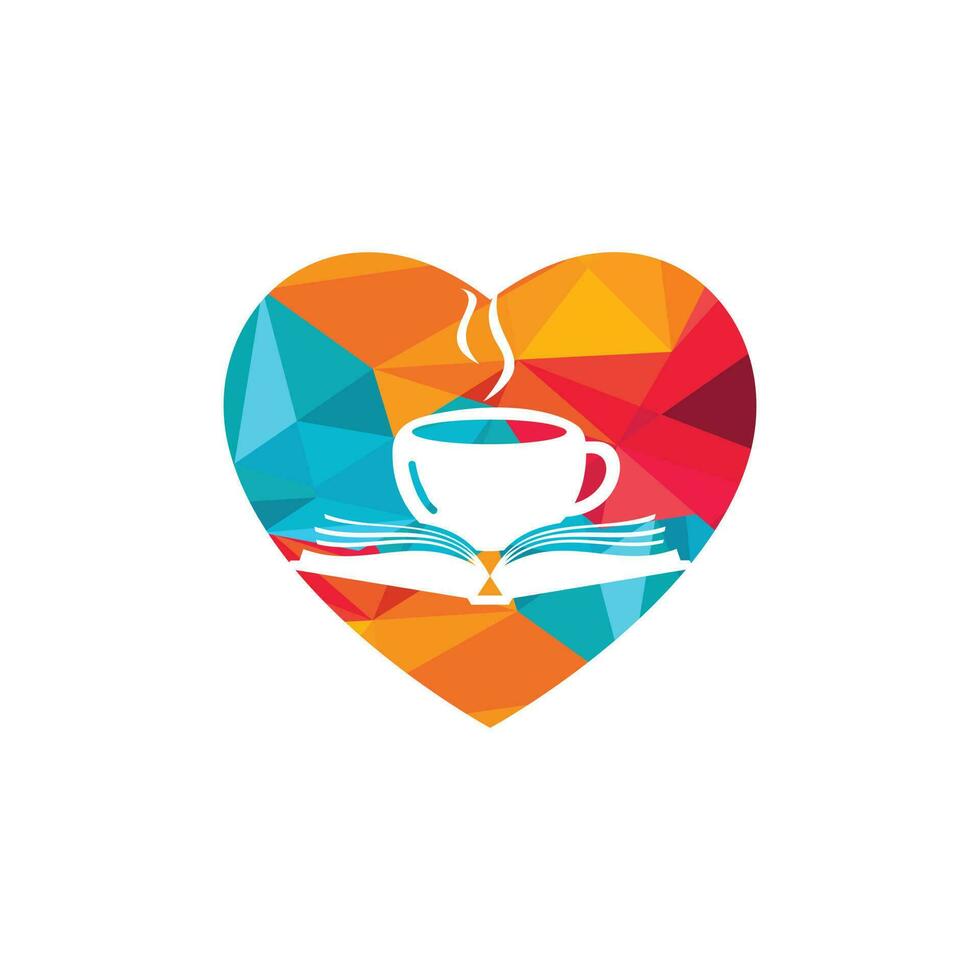 libro de café con diseño de logotipo vectorial en forma de corazón. logo icónico de la librería de té. vector