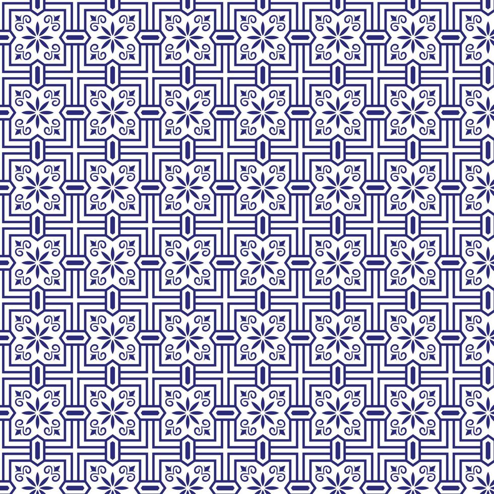 Blue and white geometric floral pattern vector