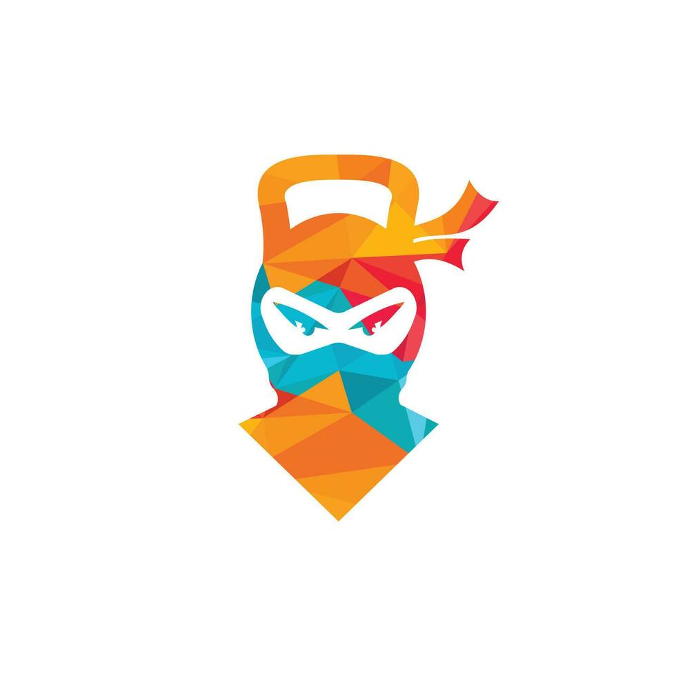 diseño de logotipo de vector de fitness ninja. logotipo del icono de la mancuerna ninja.