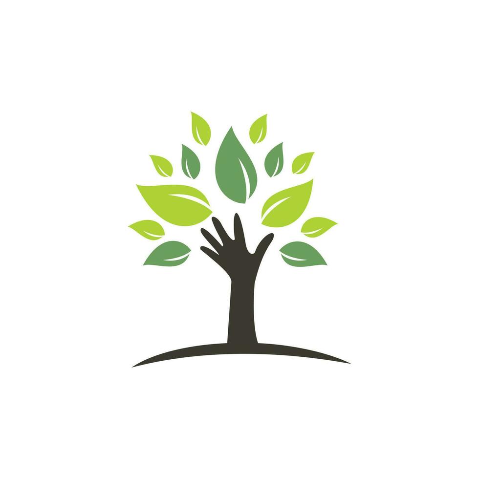 Creative green hand tree logo design. Natural products logo. Cosmetics icon. Spa logo. Beauty salon or yoga logo. vector