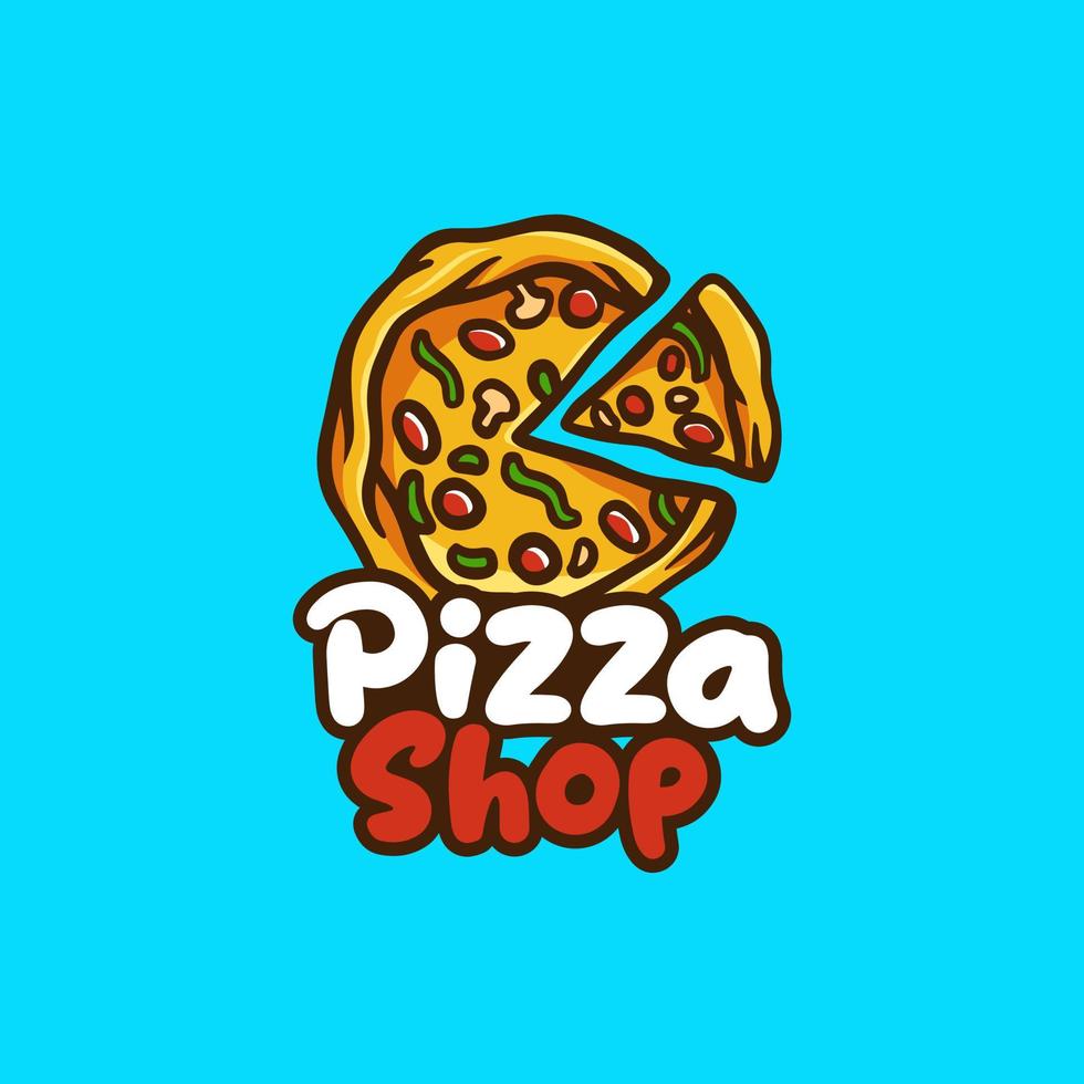 Pizza logo in illustration cartoon style, pizza slices vector