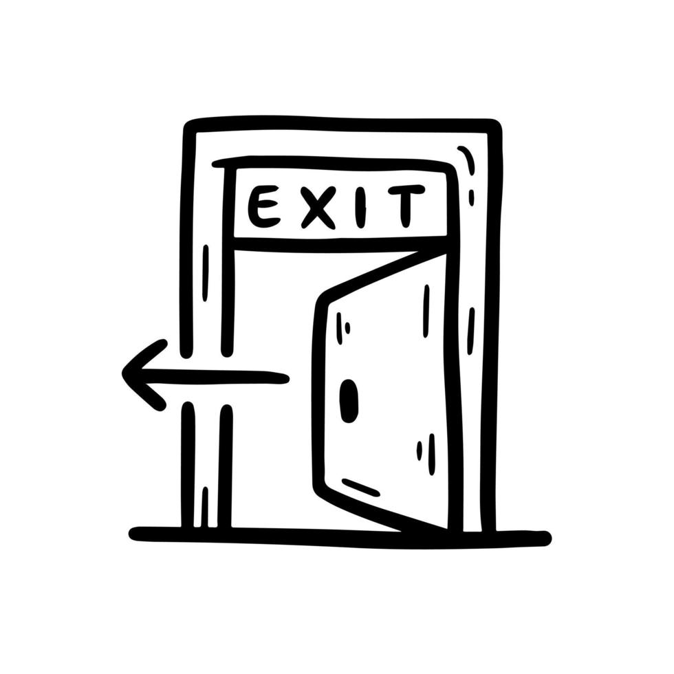 Exit Door Hand Drawn Doodle icon illustration for web, mobile apps, design. Logout vector symbol