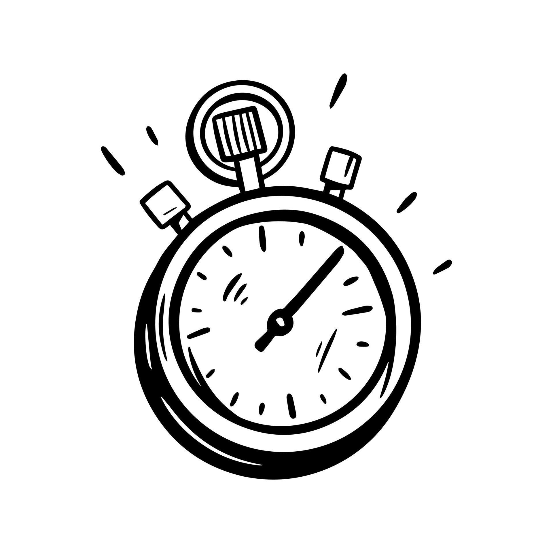 Hand drawn stopwatch Doodle Sketch Style, time quick fast logo concept