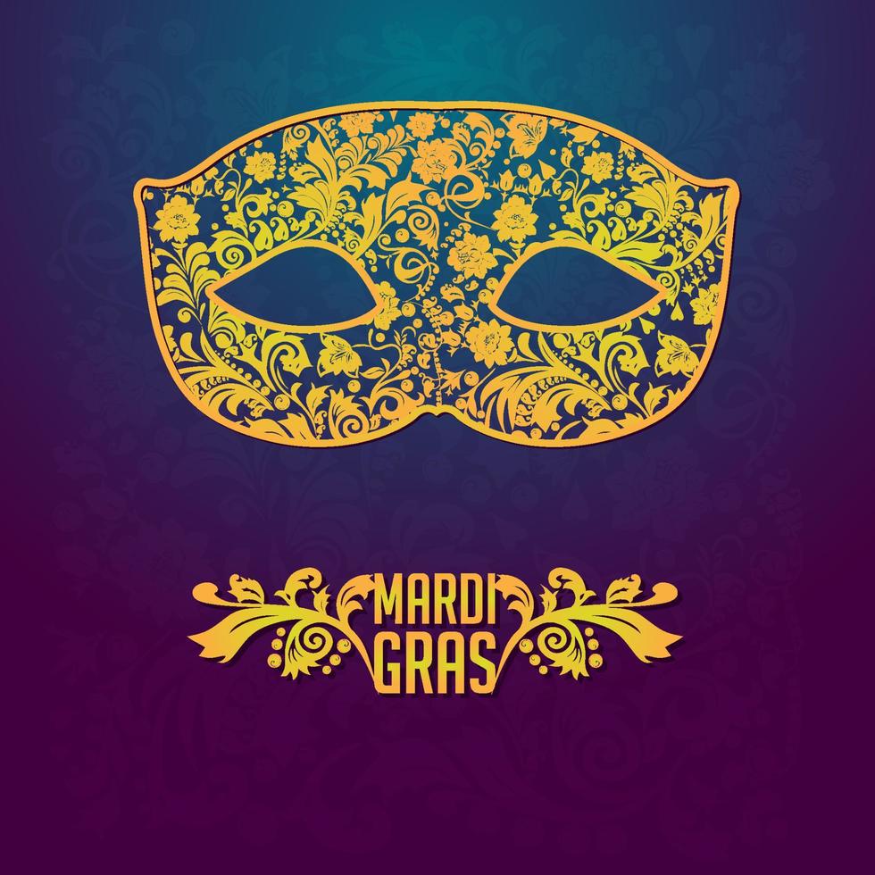 Mardi gras carnival golden mask patterned and crystals on paper color. vector
