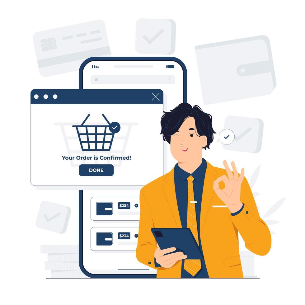 confirmación de una ilustración del concepto de pedido en línea vector