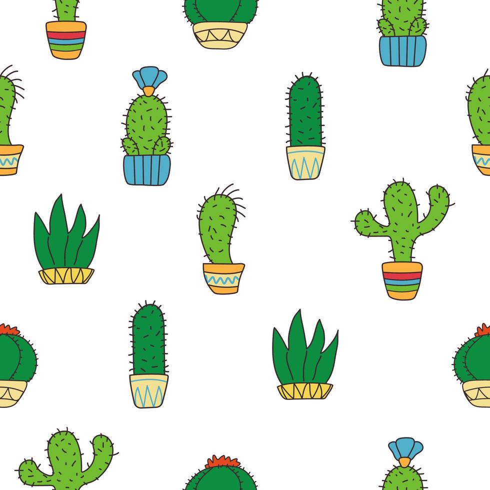 Cactus seamless pattern. Vector background
