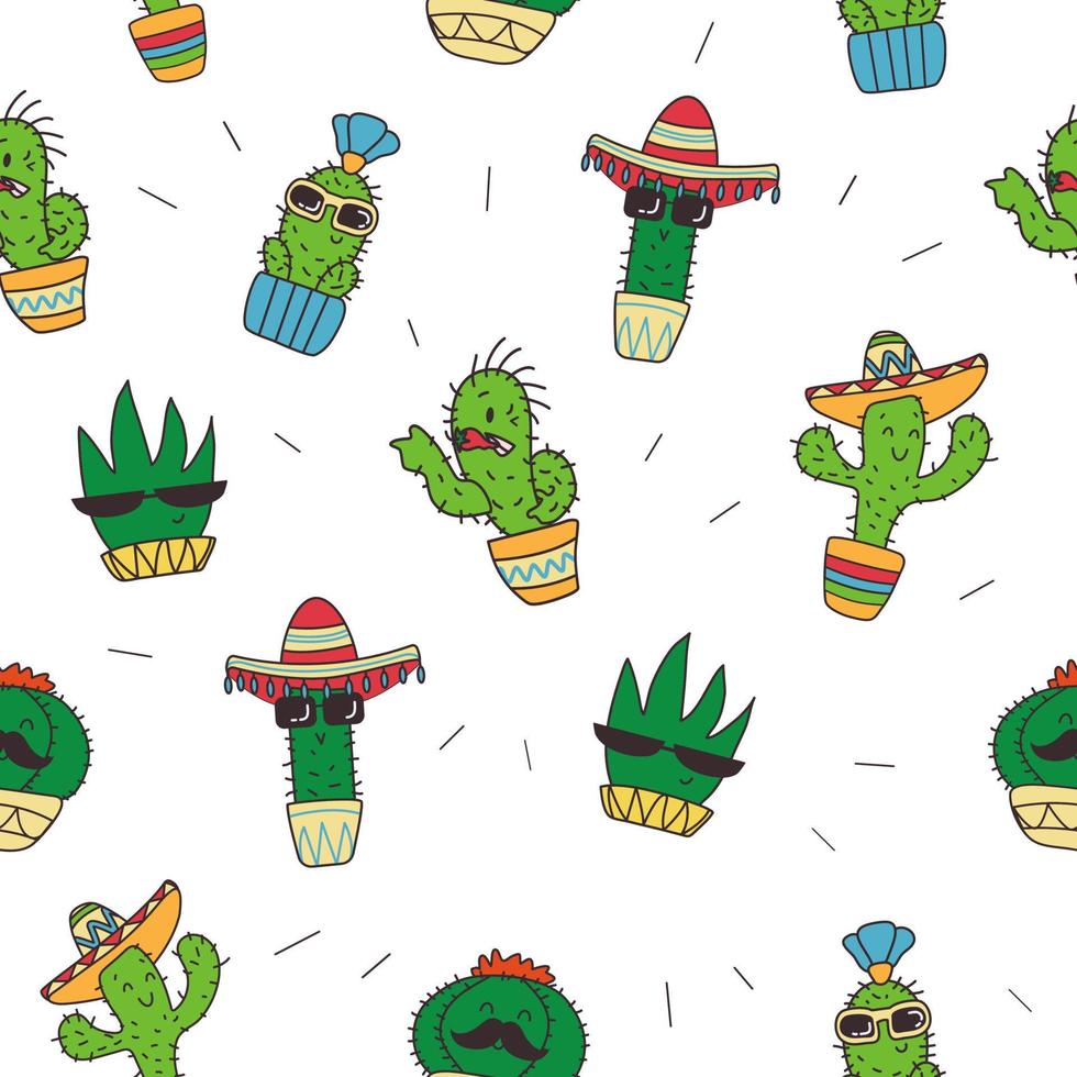 A cute Mexican cactus with a mustache and sombrero vector