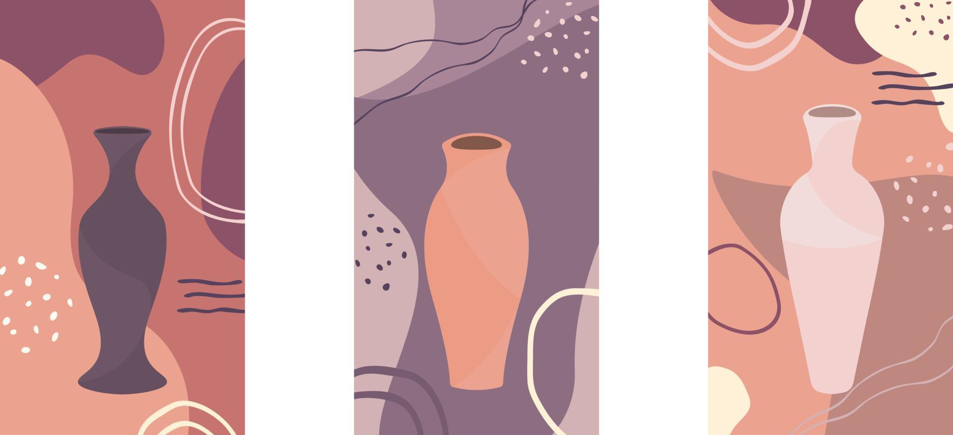 abstract posters with vases vector