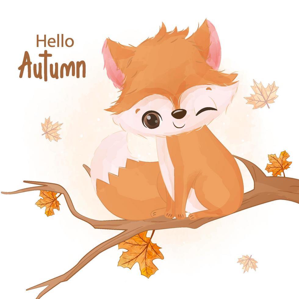 Autumn series little fox illustration vector