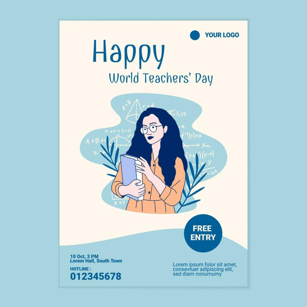 Illustrations of Beautiful Female Teacher for World Teachers' Day poster template vector