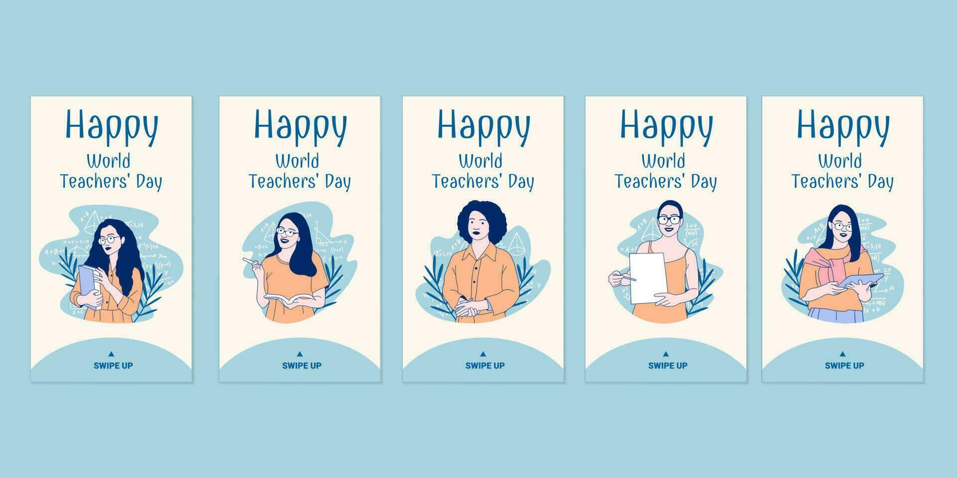 Illustrations of Beautiful Female Teacher for World Teachers' Day social media stories collection vector