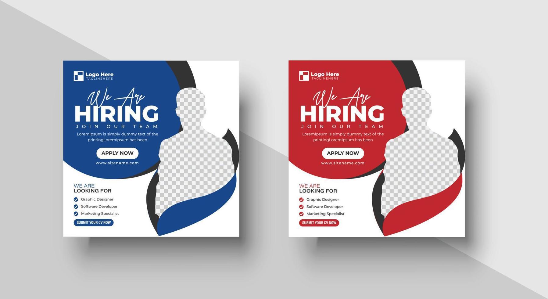 Poster for we are hiring. employees needed. Social media template job vacancy recruitment vector