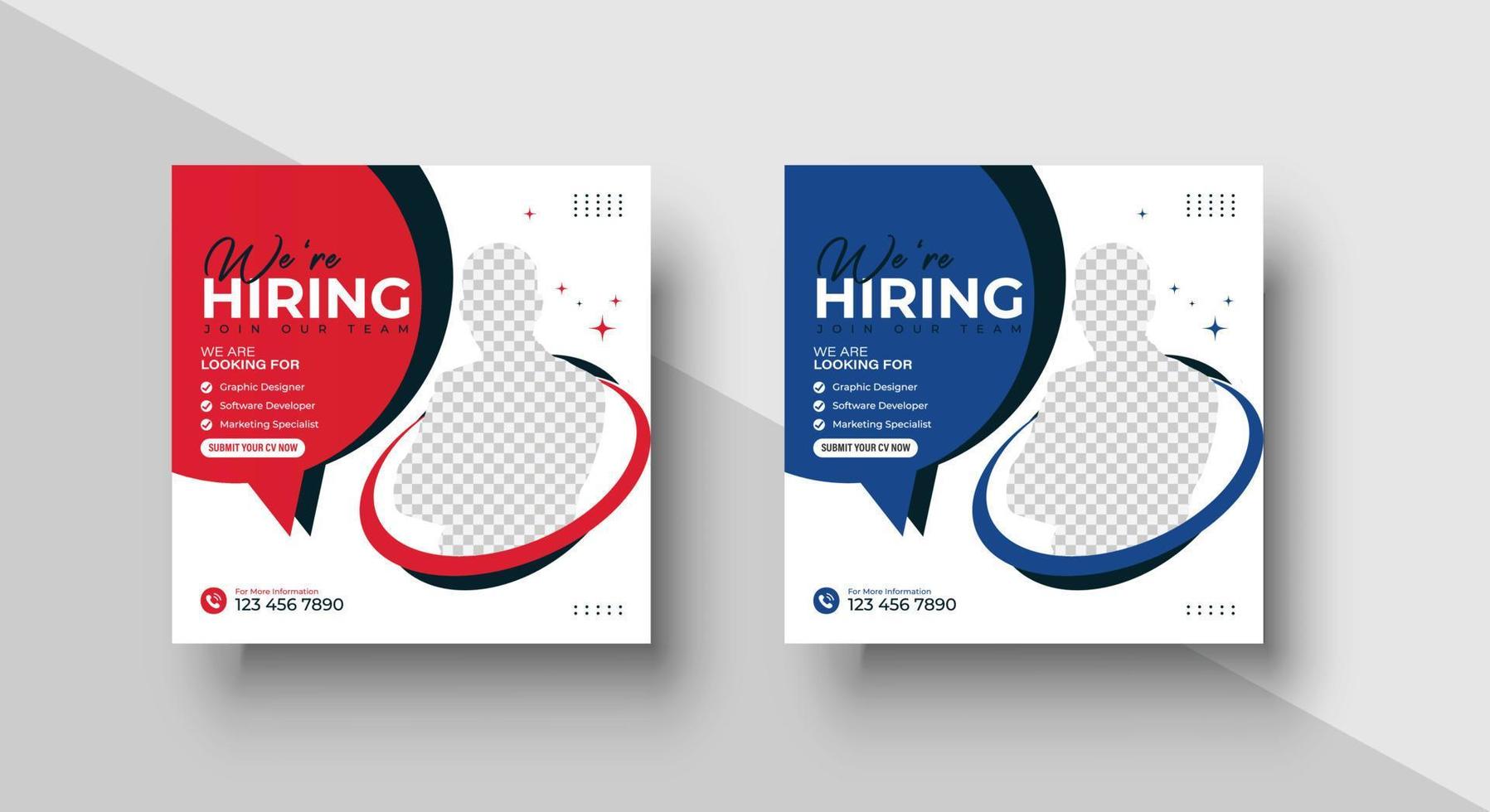 Poster for we are hiring. employees needed. Social media template job vacancy recruitment vector