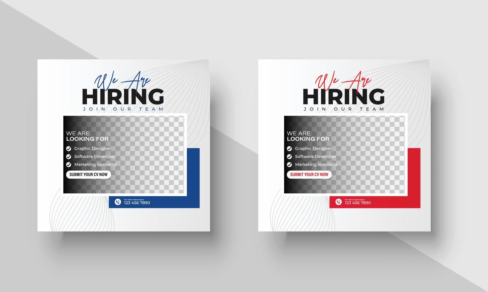 Poster for we are hiring. employees needed. Social media template job vacancy recruitment vector