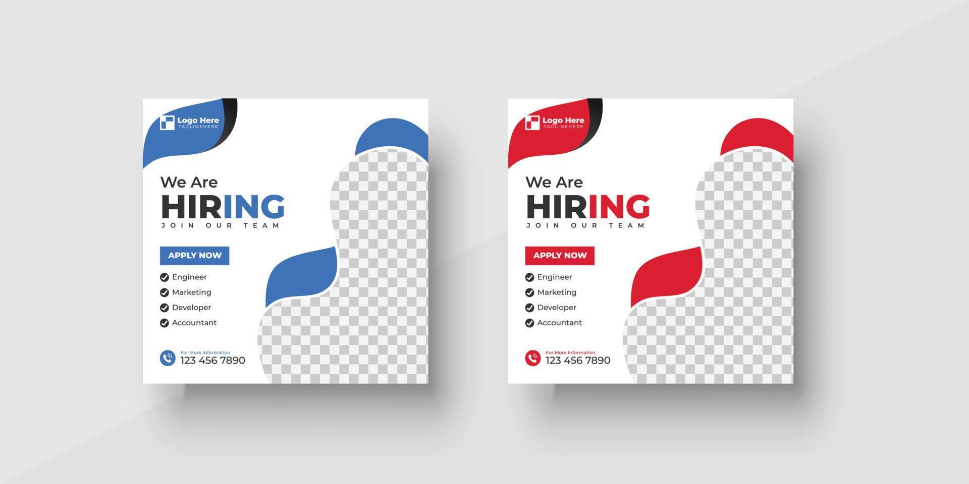 Poster for we are hiring. employees needed. Social media template job vacancy recruitment vector