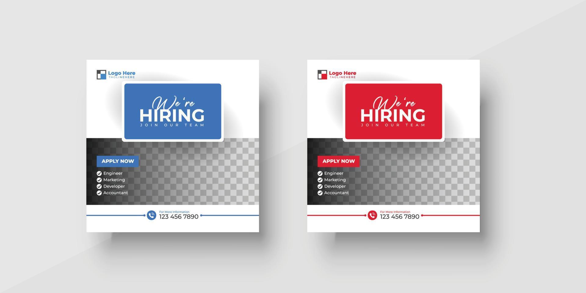 Poster for we are hiring. employees needed. Social media template job vacancy recruitment vector