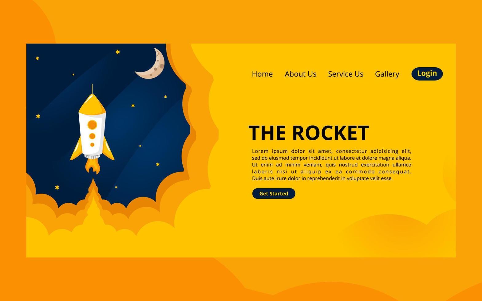 The rocket flaying to the space science landing page template vector