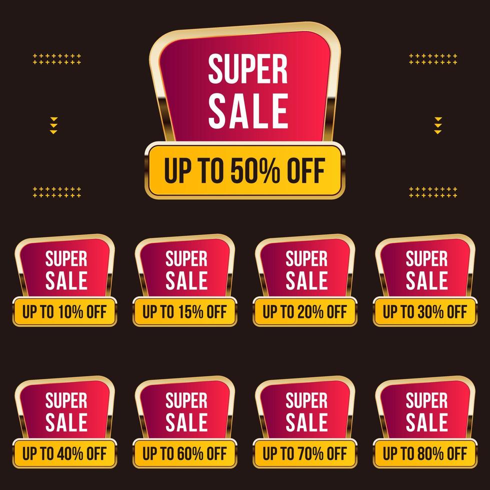 golden modern sale stickers and tags set with different percent discount offer vector