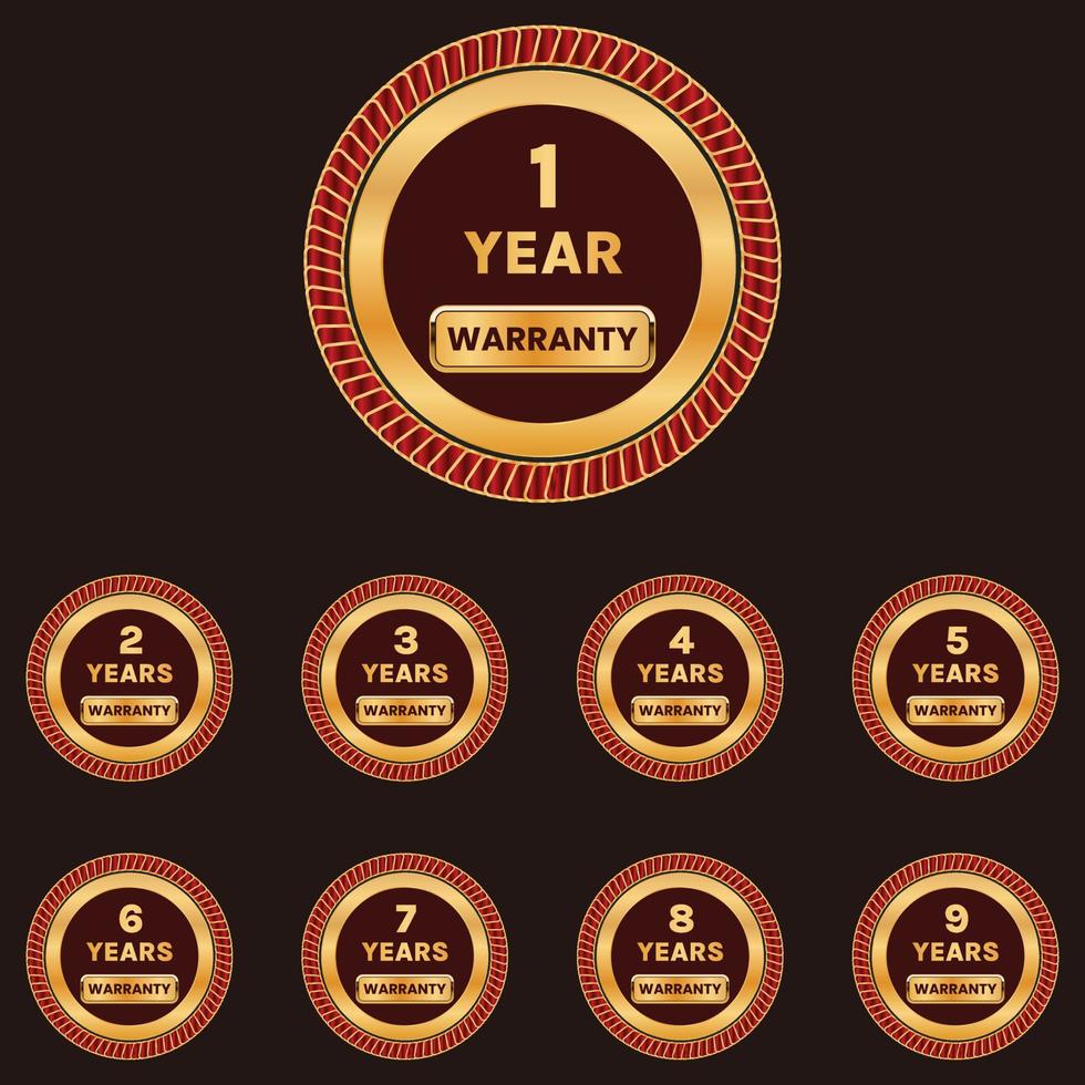 golden warranty badge set 1 year to 9 years warranty label vector