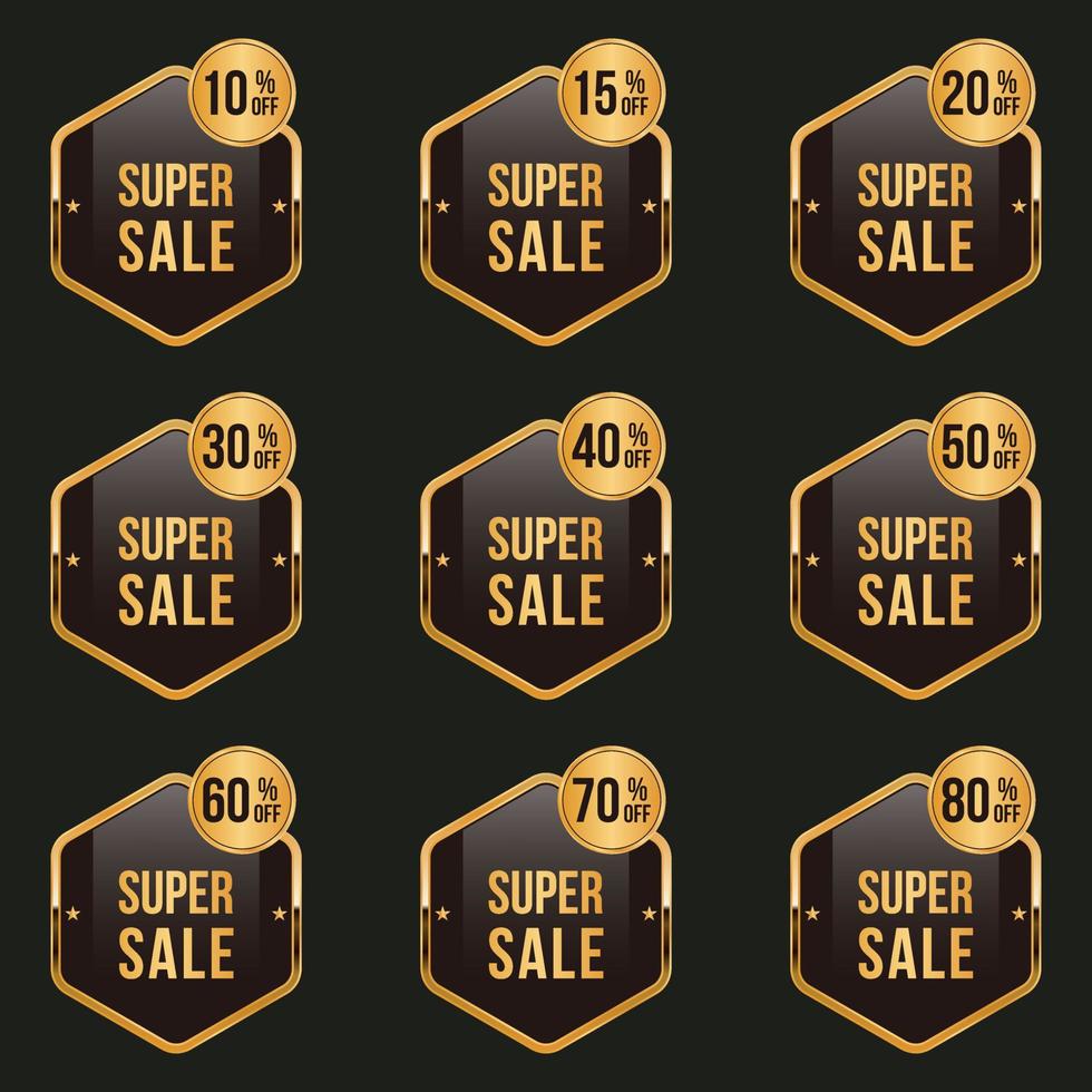 golden modern sale stickers and tags set with different percent discount offer vector