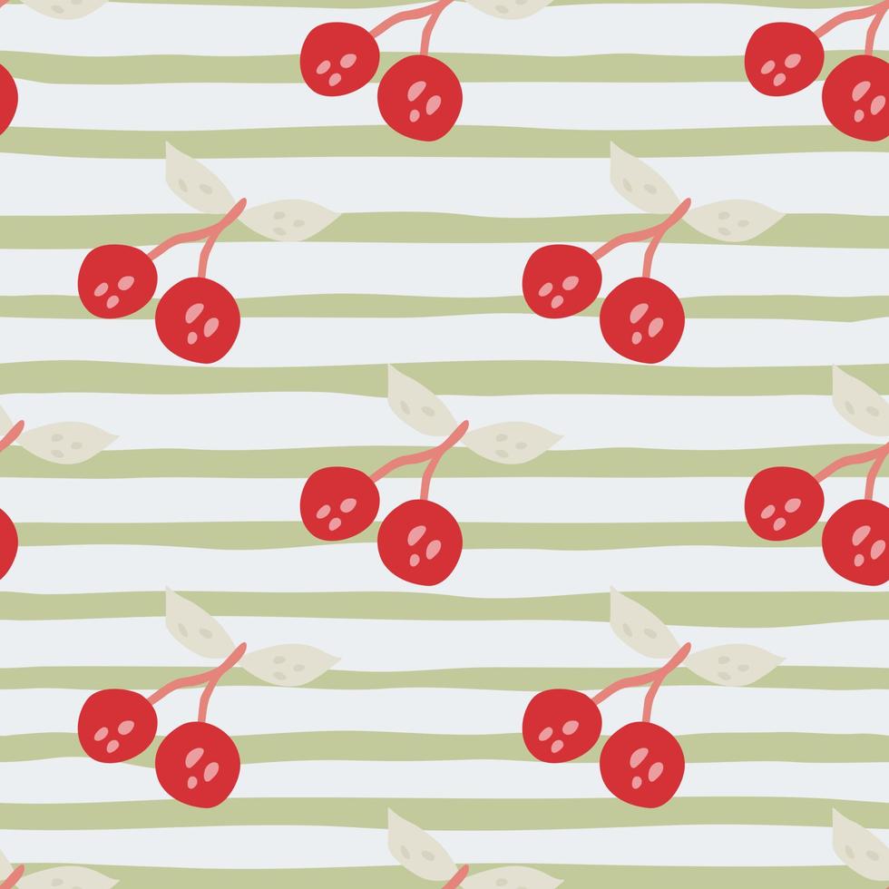 Hand drawn cherry berries and leaves seamless pattern. Hand drawn cherries wallpaper. Fruits backdrop. vector