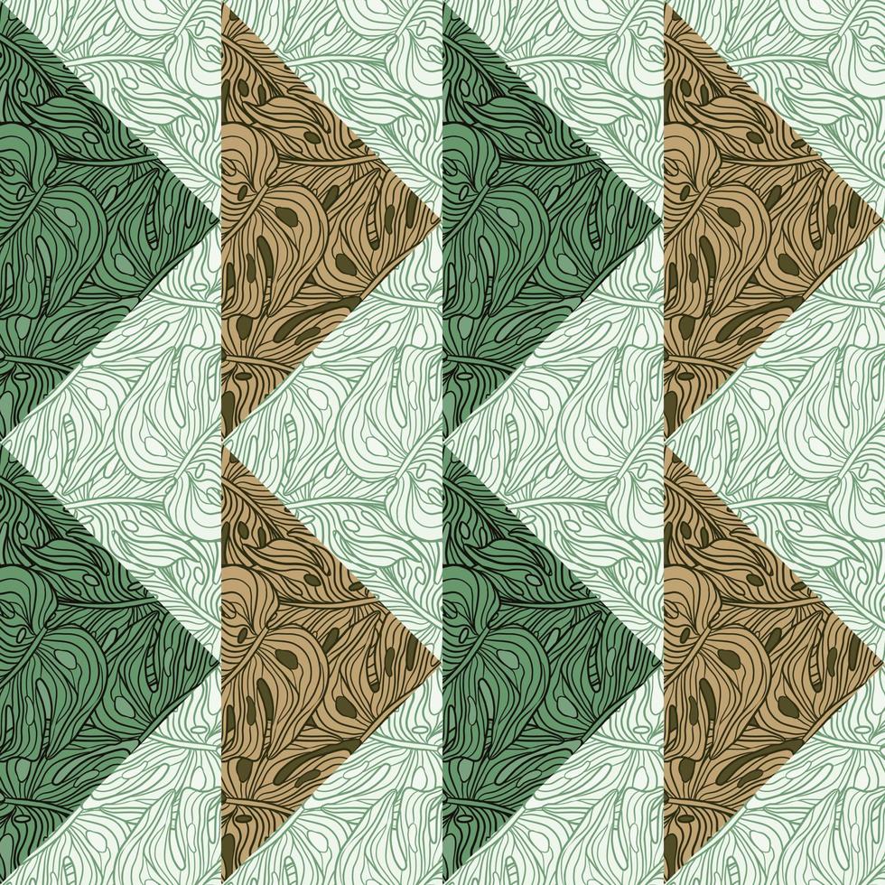 Contoured outline monstera mosaic seamless pattern. Palm leaves tile. vector