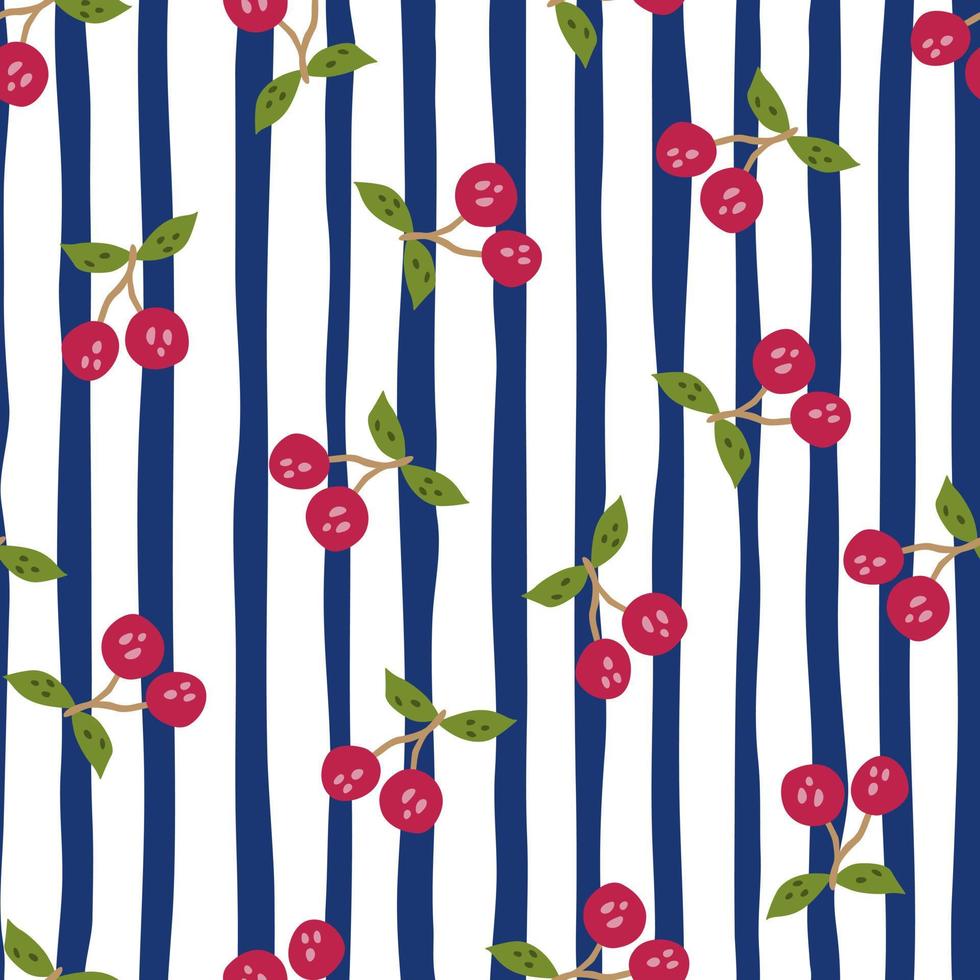 bayas de cereza dibujadas a mano y hojas de patrones sin fisuras. fondo de pantalla de cerezas dibujadas a mano. telón de fondo de frutas. vector