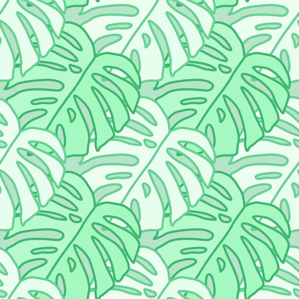 Outline monstera silhouettes seamless pattern. Palm leaves endless background. Botanical wallpaper. vector
