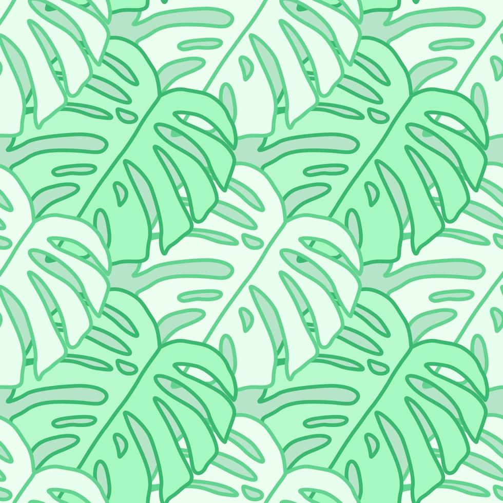 Outline monstera silhouettes seamless pattern. Palm leaves endless background. Botanical wallpaper. vector